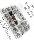 1000Pcs Universal RC Screw Kit With 304 Stainless Steel Screws, Hardware Fasteners Assortment for RC Cars and Crawlers with Storage Box