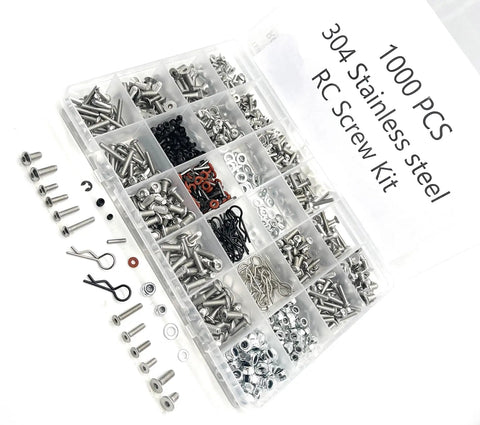 1000Pcs Universal RC Screw Kit With 304 Stainless Steel Screws, Hardware Fasteners Assortment for RC Cars and Crawlers with Storage Box