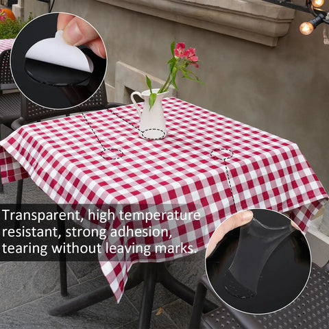 80 Transparent Tablecloth Clips Set With Double Sided Mounting Tape Dots on red checkered tablecloth for outdoor use