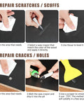 DIY Friendly Wood Repair Kit instructions showing how to repair scratches and holes using included tools and products.