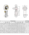 Two Pack One Quarter Inch Rod End Bearings With Pre Lubricated 28 TPI Right Hand Female Thread, 13 Degree Misalignment, Spherical Steel Body, Hardened Ball, Beefy Yet Precise, 7.7 kN Static And 4.5 kN Dynamic Load Capacity. dimensional drawing of 1/4-28 right hand female rod end bearing
