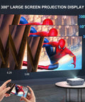 1080P Native Portable Movie Projector With 18000L Brightness, 5G WiFi And Bluetooth 5.3 projecting large image from smartphone