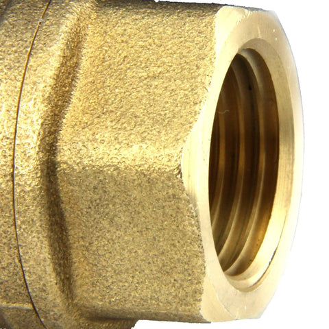 Close-up of a 1-inch brass valve threading, part of Motorized Brass Ball Valve 1 Inch With Standard Port 9 To 24V AC DC And Two Wire Auto Return Setup.