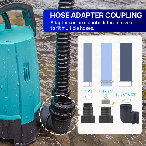 Heavy Duty Half Horsepower Submersible Sump Pump With Float Switch Drains Up To 2411GPH At 3ft Lift 16ft Vertical Passes 1 Inch Solids