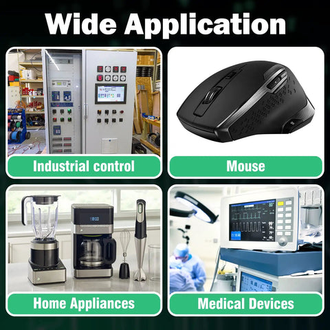 Image showing applications of KW3 Snap Action Switch: industrial control panel, computer mouse, home appliances, and medical devices.
