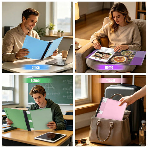 Four Pack 1 Inch 3 Ring Binders With 360 Degree Foldable Design Rotatable Covers In Blue Purple Olive Green And Pink Perfect For School Or Office Organization Notes And Projects