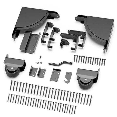 Heavy Duty Sliding Gate Kit With Smooth Rolling Wheels For Fences Workhorse Wood Gate Hardware Anti Sag System DIY Install Fits Gates 1 To 2 Inches Thick Durable Galvanized Steel Construction, black steel parts and screws