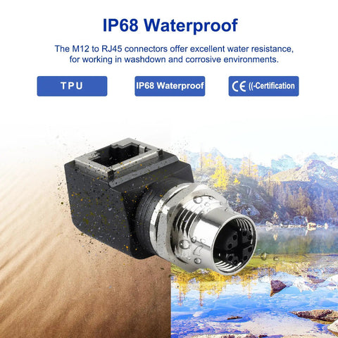 M12 To RJ45 X Code 8 Pin Shielded IP68 Industrial Ethernet Adapter for Basler Cognex Cameras, waterproof, dustproof connector