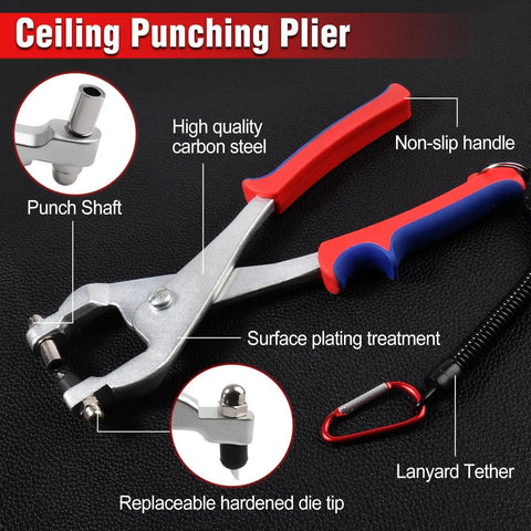 Beefy Built To Last Ceiling Grid Punch Pliers Kit With 3.3mm Hole Punch features durable carbon steel and anti-lost lanyard.
