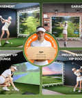 Multi-scene use of Golf Simulator Impact Screen For Home And Garage Training with visuals in basement and garage settings