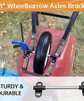 Heavy Duty Wheelbarrow Axle Bracket Set For 5/8 Inch Axles With Bolt And Nut, Durable Steel, in use on single tire wheelbarrow