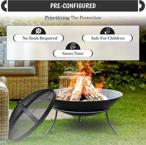 Round Fire Pit Spark Screen Compatible With Bonfire Size Pits Carbon Steel Mesh Cover With Easy Lift Hook near fire pit