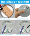 Installation method images for Built Tough Shallow Round Metal Electrical Junction Box 1/2 Inch Deep Galvanized Steel Wiring Hub 2 Pack.