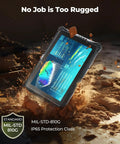 Badass 12.2 Inch Rugged Windows Tablet Featuring Hot Swap Dual Batteries And Easy Ssd Upgrades IP65 Waterproof Portable Pc in dirt.