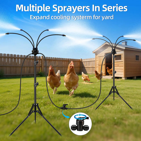 Portable Outdoor Patio Misting System With 15L Water Bucket, 5.3 Ft Adjustable Height Standing Mister cooling chickens