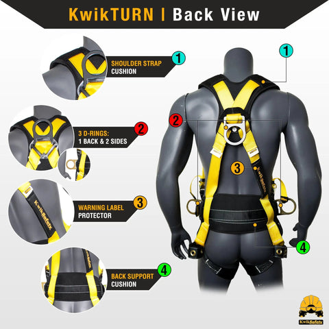Typhoon Full Body Safety Harness With Cushioned Back And Shoulder Support Three Heavy Duty D Rings For Fall Protection ANSI OSHA Construction Roofing Tower Climbing Scissor Lift Worksite Ready