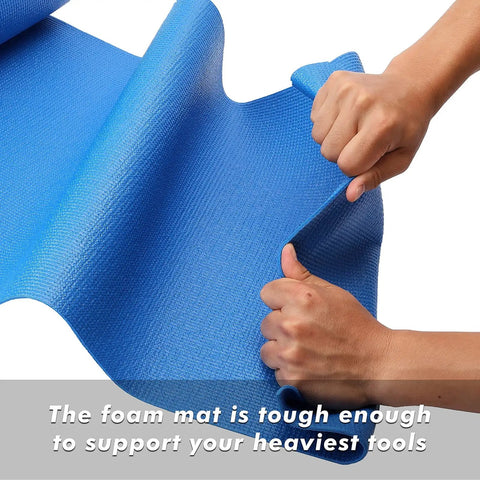 Hand pulling Blue Non Slip Foam Rubber Drawer Liner For Tool Boxes And Drawers, Easy Cut With Textured Grip To Protect Tools