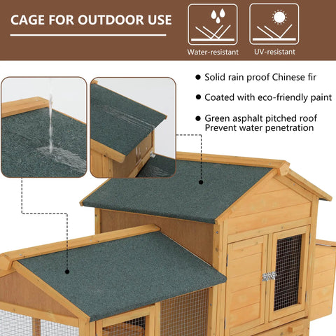 66 Inch Wooden Chicken Coop Indoor Outdoor For 2 To 4 Hens Weatherproof Hen House with Green Asphalt Roof Detail