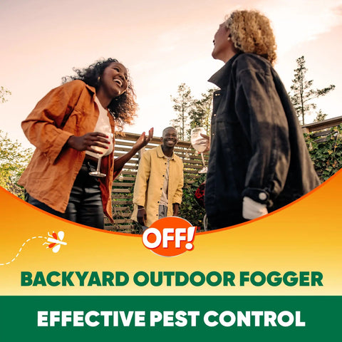 Outdoor Insect And Mosquito Fogger Kills And Repels Bugs In Your Yard With Two People Enjoying Pest-Free Backyard Hangout