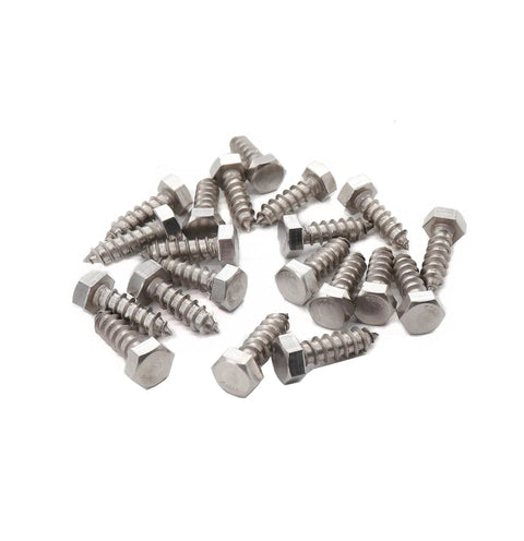 3/8 Inch Hex Head Lag Screws 20 Pack Premium Heavy Duty 304 Stainless Steel Outdoor Construction Bolts on white background.