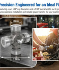 Beefy Universal Joint Kit For Tractor Driveshaft With Needle Bearing 441M Heavy Duty Alloy Steel on workbench and in tractor use.