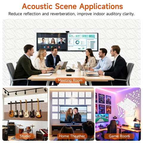 Super Easy Peel And Stick Acoustic Wall Panels High Density Polyester Fiber Sound Absorbing Tiles 12 Pack Snow White in meeting room setup.