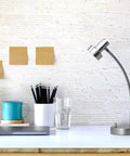 Dimmable LED Desk Lamp With USB Charging Port 5V 2A full-range dimming flexible gooseneck lamp on office desk, vintage black