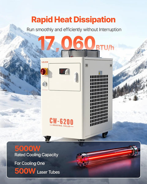 Heavy Duty Water Chiller Keeps Your CO2 Laser Chill And Running Smooth With 17060 Btu Cooling Power and visible features.