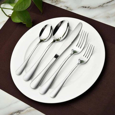 40 Piece Heavy Duty Stainless Steel Flatware Set For 8 Includes Steak Knife, Dinner Forks, Salad Forks, Dinner Spoons, And Teaspoons