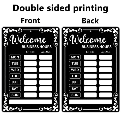 Two Pack Changeable Business Hours Signs For Doors And Windows With Six Time Stickers In Durable Black PVC Measuring 13.78 By 9.45 Inches Perfect For Coffee Shops Bars Cafes Restaurants Front Entrance Or Window Displays with double sided printing