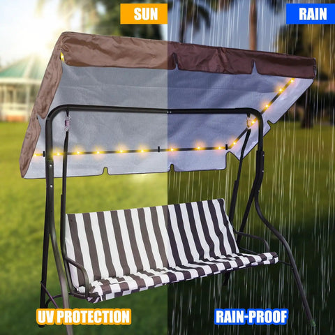LED Lighted Patio Swing Canopy Replacement Top Waterproof 2-3 Seat Shade Awning Cover For Garden Outdoor Brown 76.8 By 48.4 Inch Weatherproof Durable Fabric With Night Lighting Ambiance