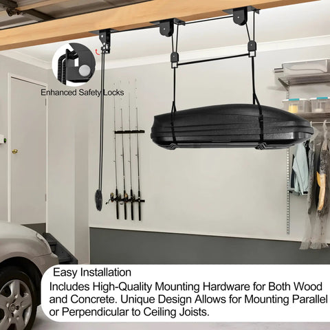Upgrade Garage Ceiling Hoist System For Overhead Storage Beefed Up Heavy Duty Pulley Lift Holds Up To 150 Lbs Fits 10 To 18 Foot Ceilings Black Easy Install