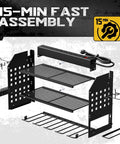 Power Tool Organizer With Built In Charging Station Six Outlets And Three Layer Wall Mounted Drill Storage Rack, black, 15-min assembly