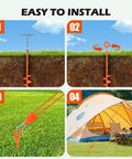 Heavy Duty Ground Anchor Kit 4 Pack 18 Inch Screw In Tent Stakes With T Handle And Retractable Ratchet Straps In Use