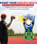 Kid playing with 65 Inch Inflatable Football Target Net Toss Game With Double Sided Practice Target And Mini Balls in a park