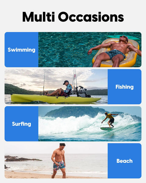 Men wearing Mens Dope Swim Trunks 5 Inch Quick Dry Board Shorts With Mesh Lining And Zip Pockets Pink Medium, enjoying various water sports.