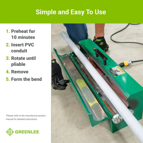 Greenlee Electric Pvc Pipe Heater For 1/2 To 2 Inch Conduit, heating PVC pipe, installing custom bends, user-friendly