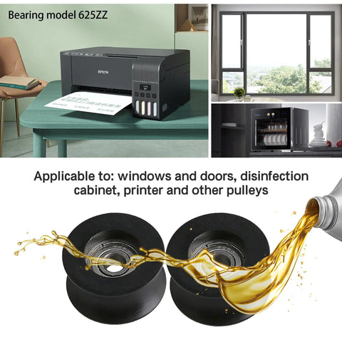 U-Groove Black Plastic Guide Pulley Wheel With Steel Bearing, 11mm Wide 3mm Deep, Heavy Duty Workhorse For Windows, Doors And Printers Roller, Max Load 77kg, Pack Of 4 Sets, shown with 625ZZ bearing