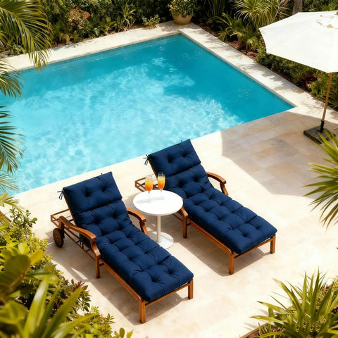 Waterproof Outdoor Chaise Lounge Chair Cushion With Non Slip Ties For Patio Furniture Comfy Thick Long Navy Blue Replacement Pad