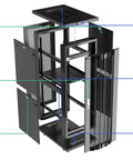 Heavy Duty 37U Server Rack With Smooth Rolling Casters And Lock Down Doors showing interior features and cooling fans.