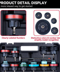 KOOPOOL 30-piece radiator pressure tester kit, front view in a hard case with color-coded caps