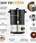 50-Cup Commercial Coffee Urn With Double Insulated Stainless Steel, Percolator System, And Temperature Control, An Office Workhorse For Meetings, Events, And Big Gatherings, showing features such as twist-lock lid and temperature control knob.