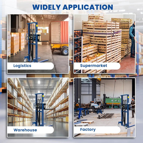 Manual Pallet Stacker 2200 Lbs Capacity Hand Pallet Forklift With 63 Inch Lift Height in logistics, supermarket, warehouse, factory