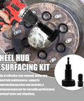 Wheel Hub Cleaning Tool Kit Includes Wheel Stud Cleaner And Hub Resurfacing Kit With Eight Pads attached to power drill
