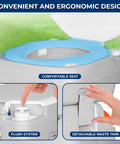 5.8 Gallon Portable Camp Toilet For Adults with detachable waste tank and flush system, convenient for camping and hiking.