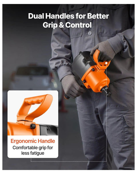 Close-up of the One Inch Pneumatic Impact Wrench Equipped With Twin Hammer Action with dual ergonomic handles for enhanced grip.
