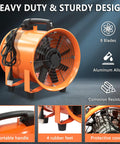 Heavy Duty 12 Inch Utility Blower Fan Portable Exhaust Ventilator With 16.4 Ft Duct Hose High Velocity Airflow at 3420 RPM