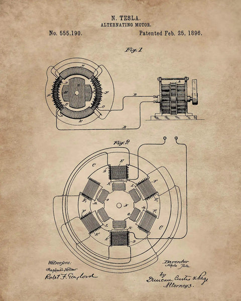 Steampunk Patent Print Wall Art Set For Engineers 8x10 Unframed Prints Featuring Dope Electrical Coil Invention History