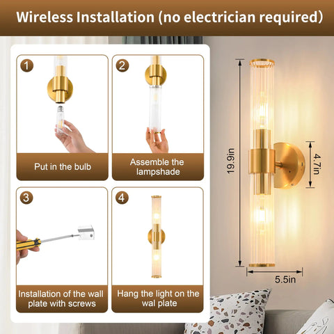 Installation guide for Solid Gold Battery Operated Wall Sconces Set Of Two Dimmable Rechargeable Modern Brushed Metal.