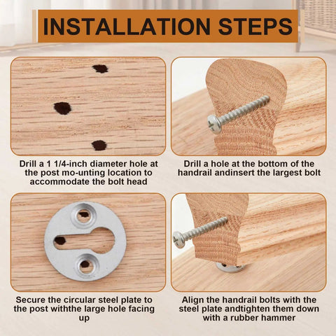 Installation steps for Top Shelf Straight Up Red Oak Arc Handrail For Indoor Staircases And Exterior Porches Featuring Hella Smooth Finish.